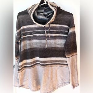 1616- Striped Cowl neck Fleece Sweater by Haptics